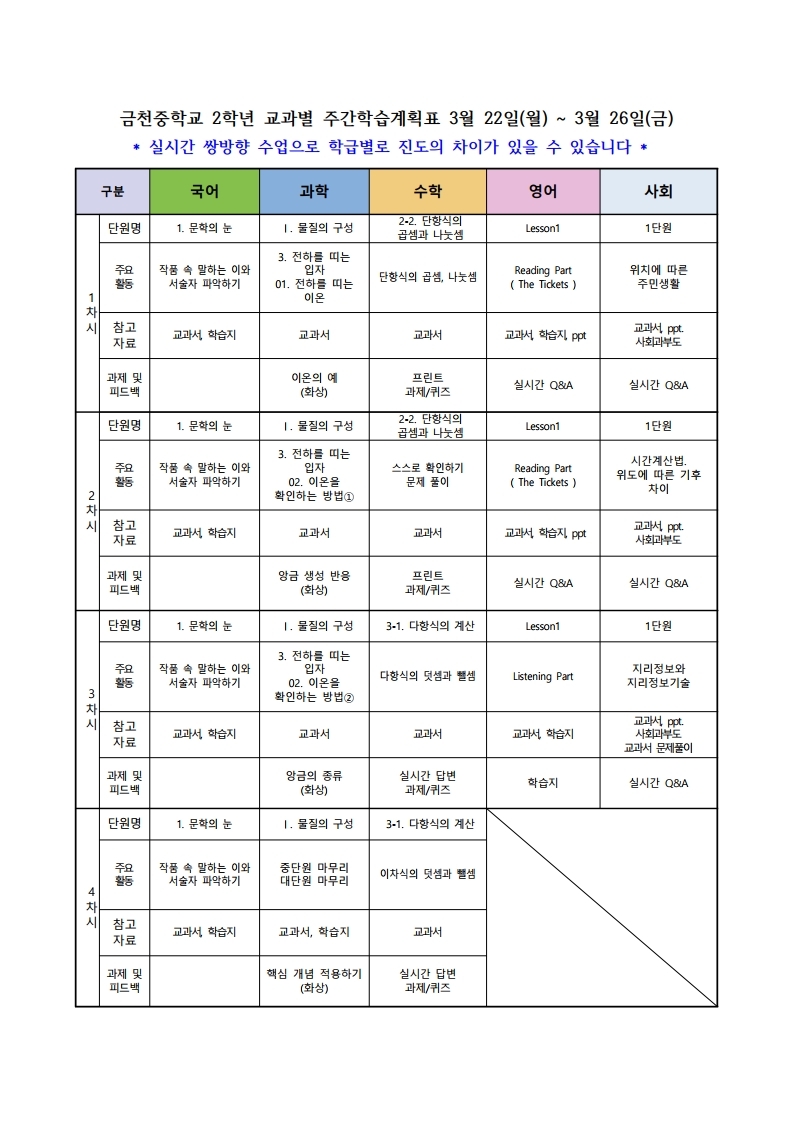 2학년 교과별 주간학습계획표(3.22_3.26)_1