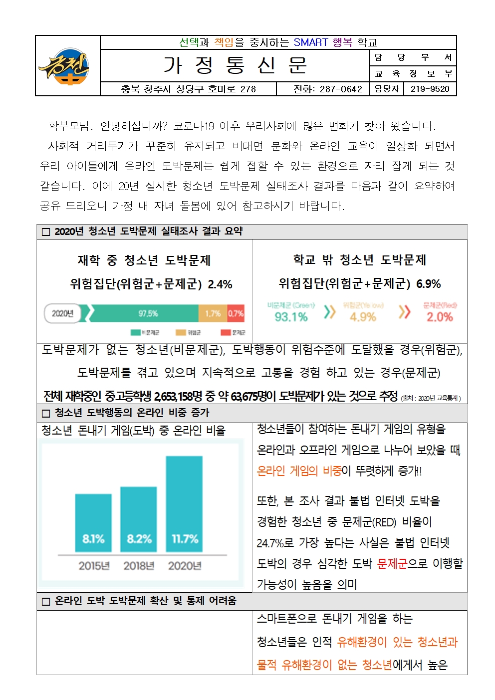 2020년 청소년 도박문제 실태조사 결과 안내 가정통신문001