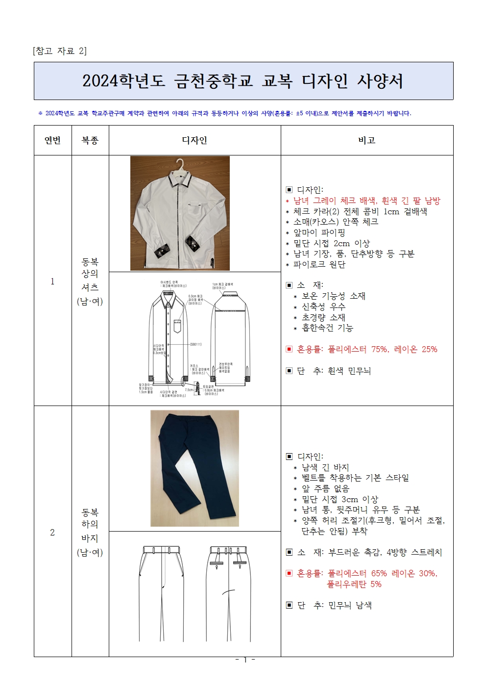 2024학년도 금천중학교 교복 디자인 사양서001