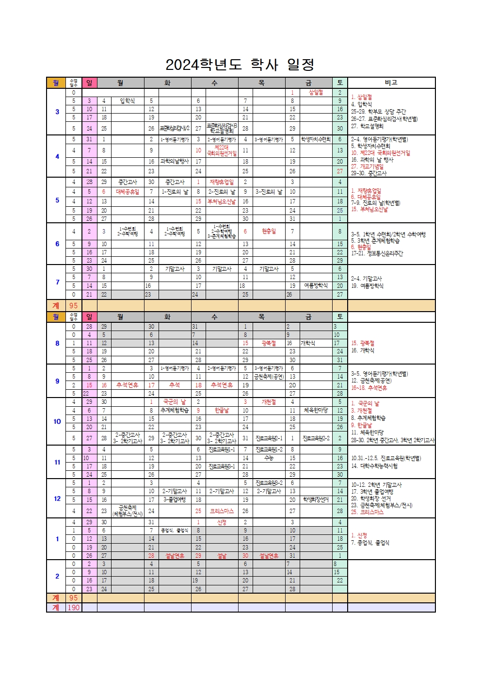 2024학년도 학사 일정(변경)001